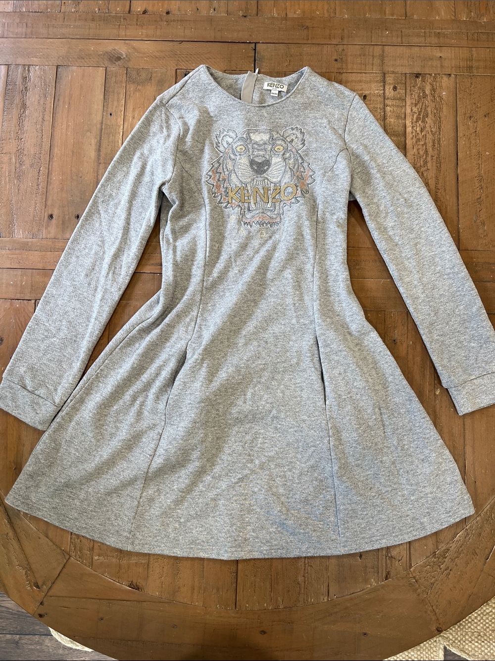 KENZO tiger embroidered logo fit and flare dress girls 12 silver metallic